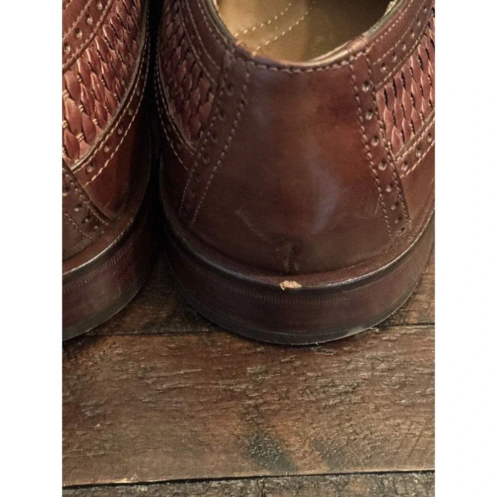 Johnston & Murphy Brown Leather Basket Weave Oxfords Men's 12M #15-0673‎